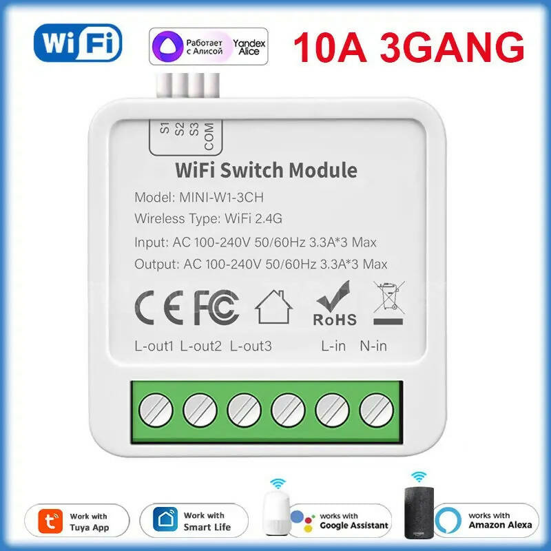 1/2/3Gang Tuya MINI Wifi Switch DIY Relay Smart Life APP Wireless Remote Control Smart Home For Alexa Google Home Yandex Alice