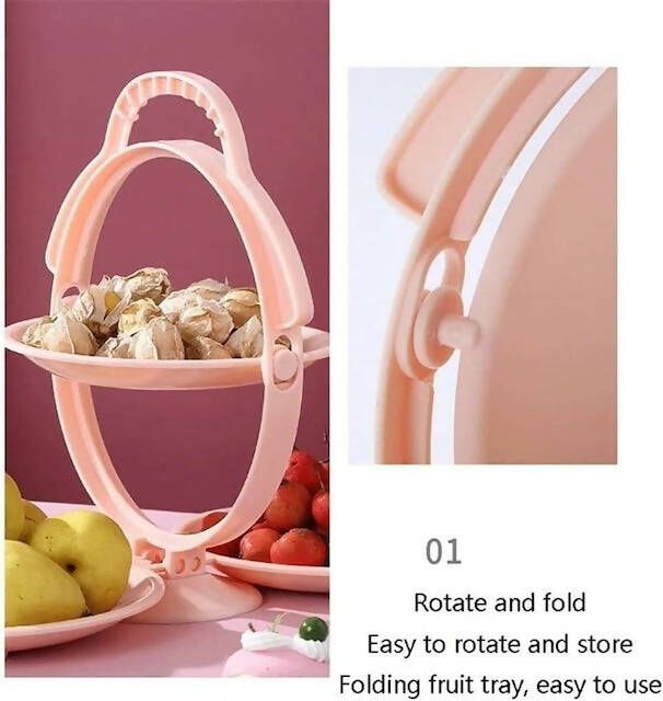 Foldable Rotating Dessert Fruit Plate Stand Tray, Fruit Stand Plastic Fruit Bowl, Multilayer Rotating Folding Fruit Tray, Dried Fruit Basket