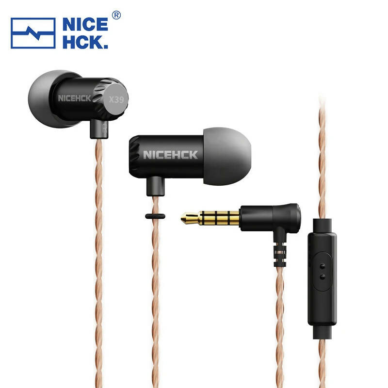 NICEHCK X39 IEM Aluminum Alloy Shell HIFI Microphone Earbud 6mm Titanium Plated Dynamic Headset Bass Vocal DJ In-ear Earphone