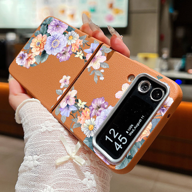 For Samsung Galaxy Z Flip 7 FE 6 5 3 4 Leather Texture Phone Case Floral Flower Soft TPU Folding Cover For Samsung Z Flip5 Flip6