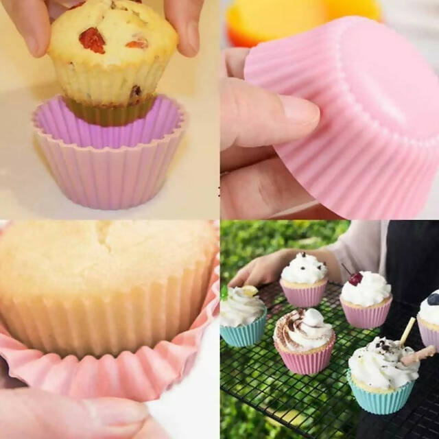 Cup Cake Mold Pack of 12 Mixed Colors Without Preference, Reusable Silicone Baking Cups, Cupcake Molds, Muffin Cases, Nonstick Baking Moulds for Cakes, Ice Creams