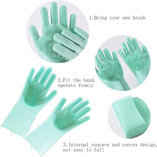 Multifunctional Washing Gloves, Pair of Dishwashing Gloves, Reusable Silicon Gloves for Cleaning, Kitchen Gloves