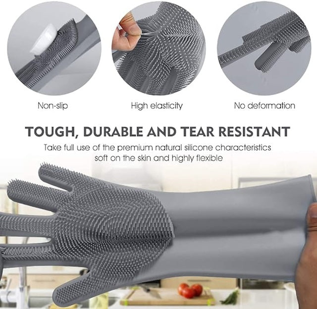 Multifunctional Washing Gloves, Pair of Dishwashing Gloves, Reusable Silicon Gloves for Cleaning, Kitchen Gloves