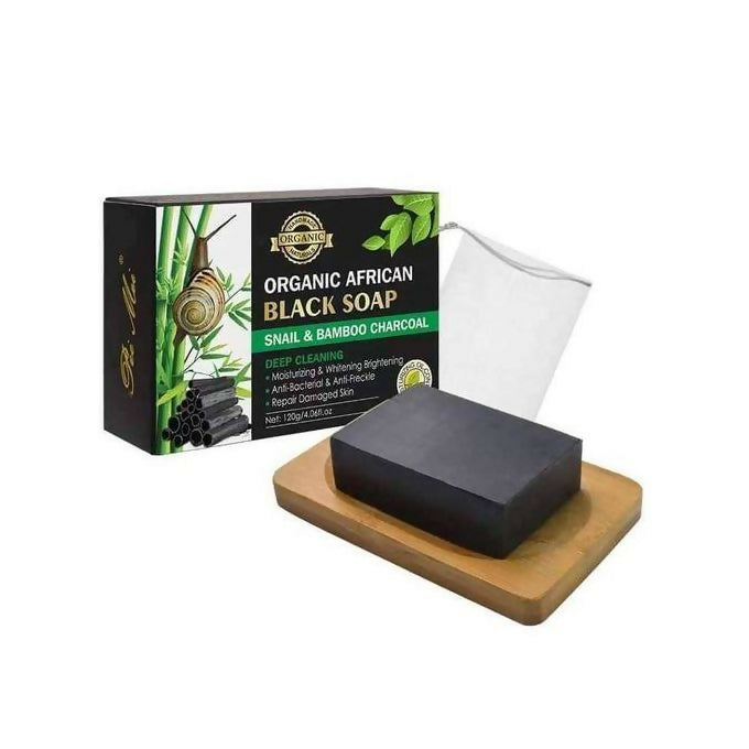 Organic African Black Soap With Snail & Bamboo Charcoal