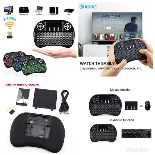 Wireless Bluetooth Keyboard Mouse Pad, Mini Wireless Keyboard with Touch-pad Mouse, Back Light for Android Box, Smart TV