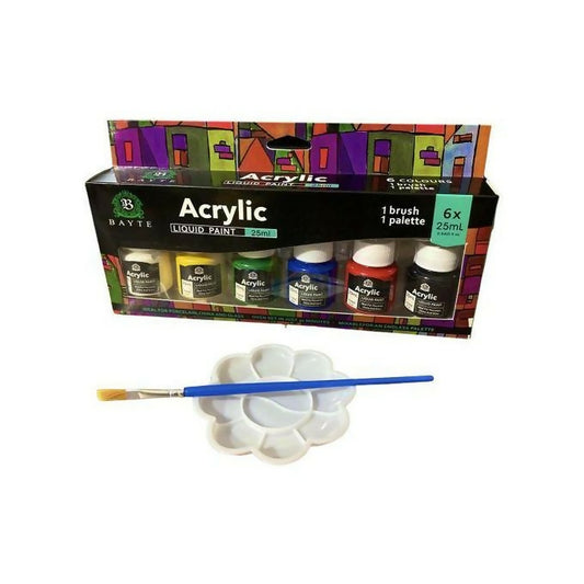 Bayte 6 Pieces 25ml Acrylic Paint With 1 Paint Brush 1 Palette