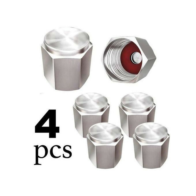 (4 Pcs) Tyre Valve Dust Caps Silver