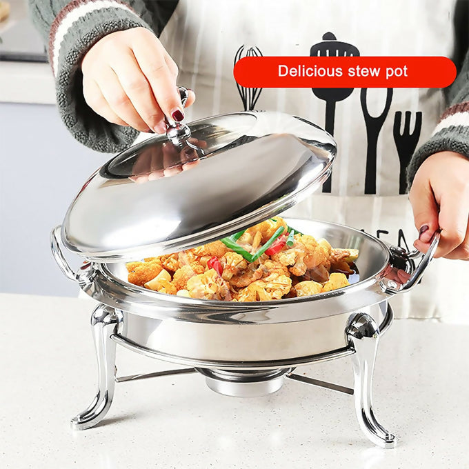 Full Size Round Chafing Dish Set, Stainless Steel Buffet Server Food Warming Tray