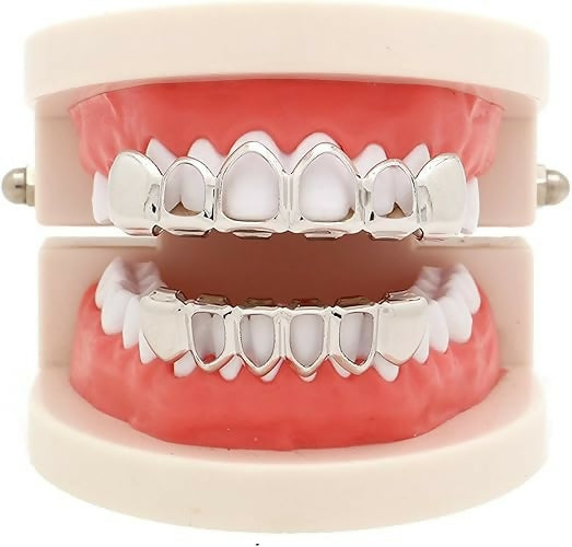 Top & Bottom Hollow Teeth GRILLZ (Silver)