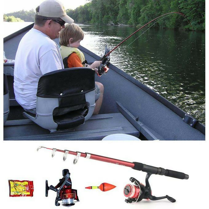 Portable Extendable Fishing Rod Combo (Rod, Reel, Line, Hooks) Collapsible Pole Spinning Reel