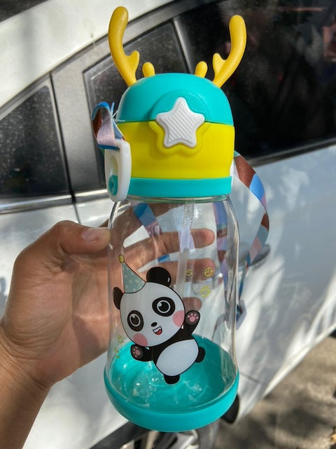 Sport Water Bottle, Lovely Antlers Large Capacity Portable Clear Straw Bottle, Student Water Cup for Outdoor - 600ml