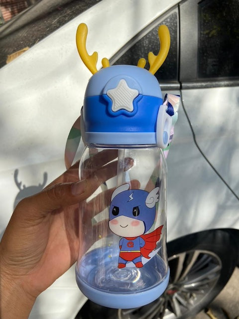 Sport Water Bottle, Lovely Antlers Large Capacity Portable Clear Straw Bottle, Student Water Cup for Outdoor - 600ml