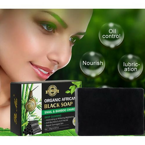 Organic African Black Soap With Snail & Bamboo Charcoal, 120g