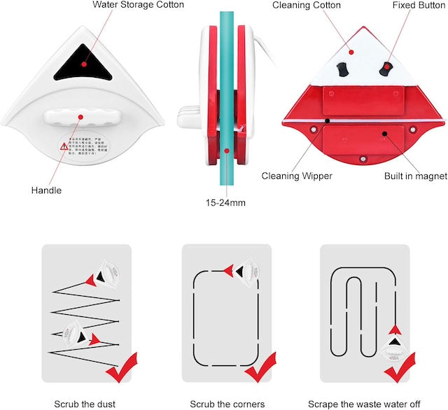 Magnetic Window Cleaner for Double Glazing, Professional Window Cleaning Equipment With a Powerful Magnetic Handle