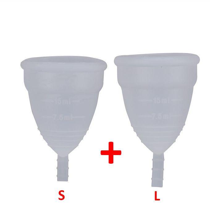 2Pcs Reusable Menstrual Cups Large + Small Period Female Medical Grade Silicone Soft