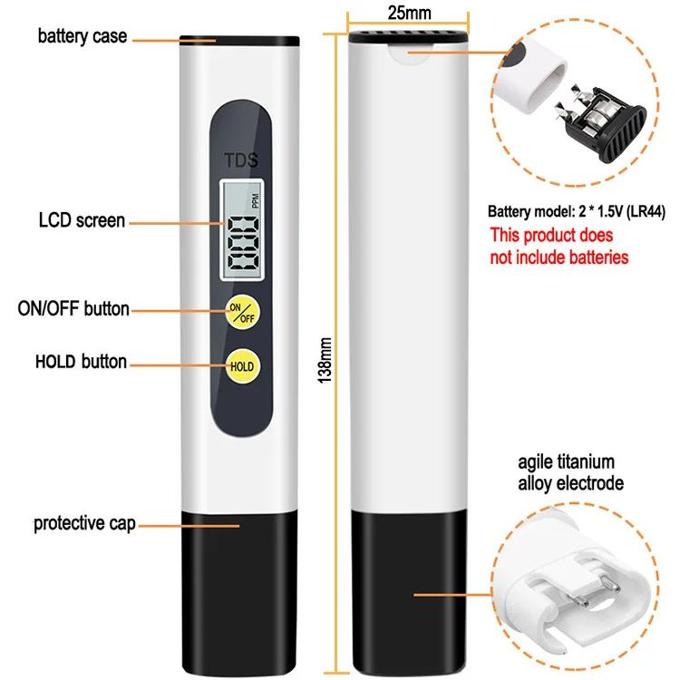 TDS Meter Digital Water Quality Tester for RO-RODI System Drinking Water, Aquariums, Hydroponics, 0-999 ppm Measuring Range, 1 ppm Increments, 2% Readout Accuracy