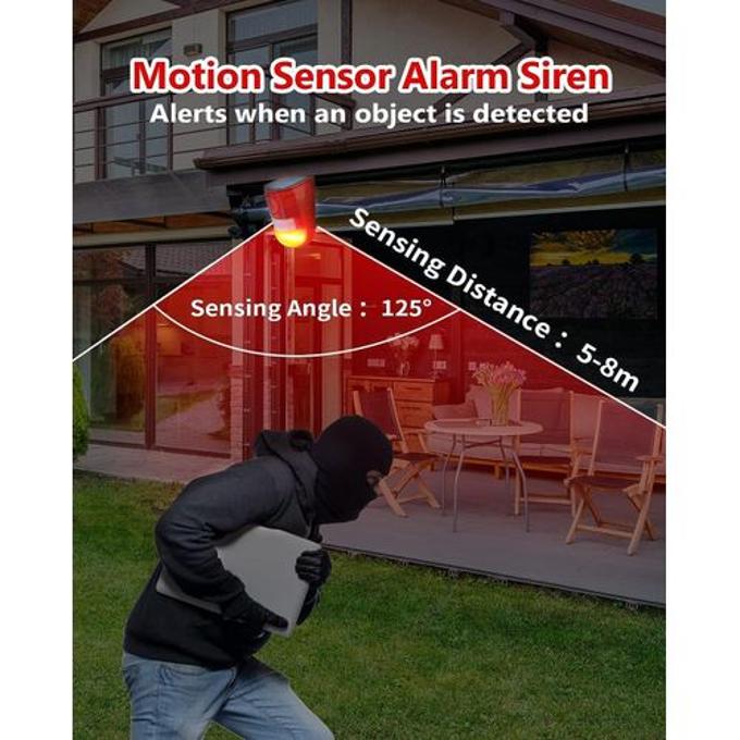 Solar Motion Sensor Security Alarm Flashing Strobe Light 6LED 129dB Sound Siren