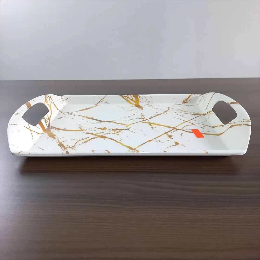 Melamine Serving Tray with Gold Splatter Design