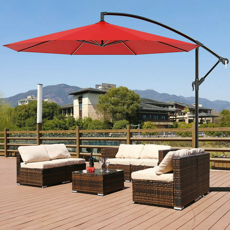 Cantilever parasol/Patio Umbrella 10ft/3mtrs with Crankshaft adjusting shaft with Base