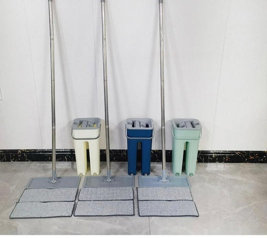 New Bucket Mop with Extra Mop Cloth, Magic Flat Wet and Dry Mop Squeeze Bucket for Floor Cleaning with Microfiber Pads, Stainless Steel Handle