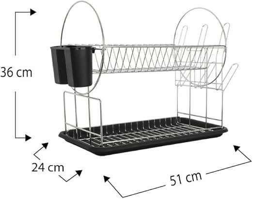 Stainless Steel Dish Rack With Black Drip Tray