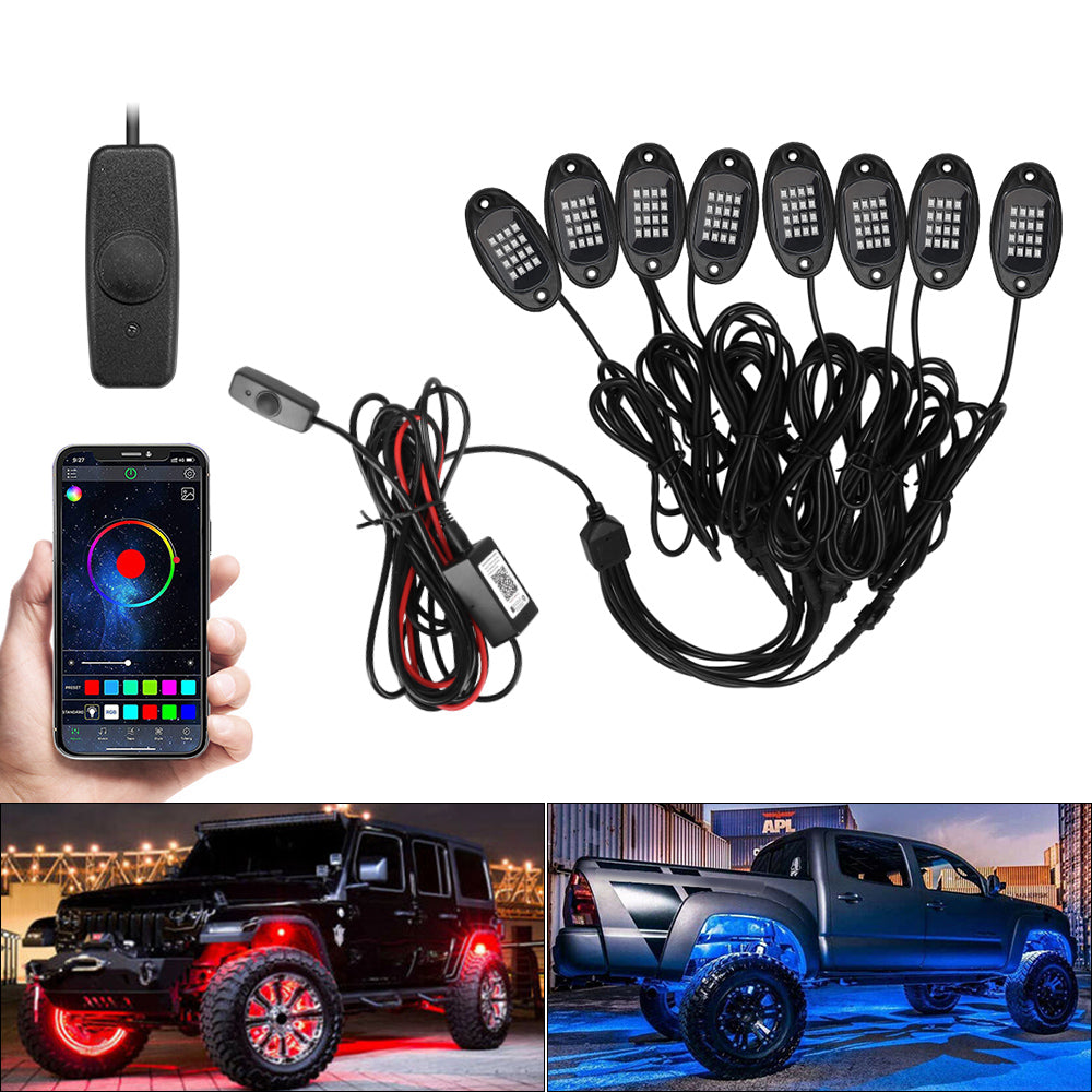 RGB LED Rock Lights 4/6/8 In 1 Car Chassis Light For Jeep Off-Road Truck Boat Music Sync Bluetooth APP Control Undergolw