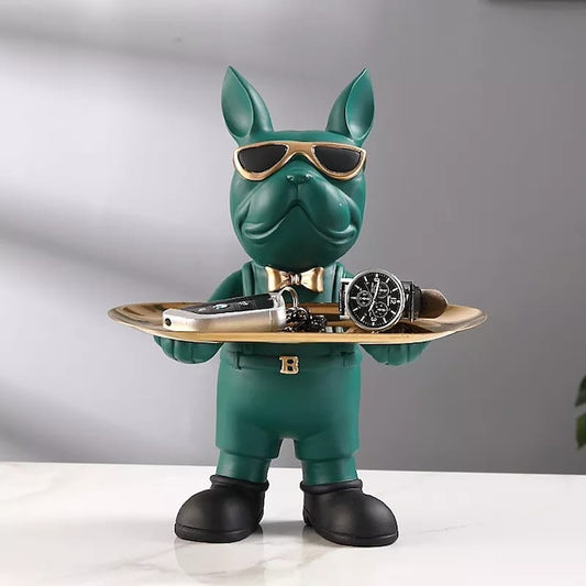 Nordic Dog Decorative Sculpture, Dog Butler Statue with Tray, Bulldog Home Decor Tray, Multifunctional Bulldog Sculpture Tray