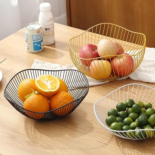 Multipurpose Nordic Fruits Storage Basket, Metal Fruit Basket, Modern Round Stripes Openwork Storage Fruit Bowl - Gold