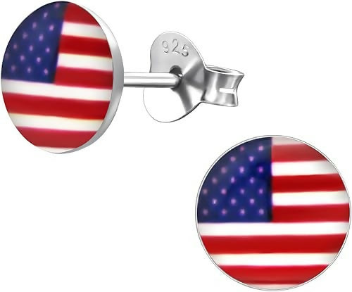 Fashion USA Flag Magnetic Clip On Black Stud Earring