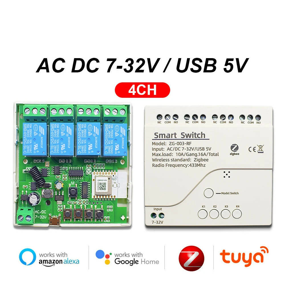 1CH 2CH 4CH 5V 12V 24V 220V ZigBee Relay Module Remote Control 433MHz DIY Smart home Automation for Door access Alexa Google