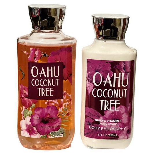 Body Philosophy 2pcs Gift Set OAHU Coconut Tree Shower Gel + Body Lotion, 2pcs Fiji Tropic Garden Shower Gel Body Lotion Shea + VitaminE