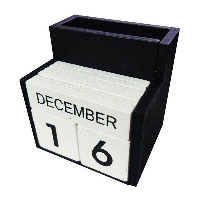 Office Pen Holder With Calendar Wooden Pen Pot Desk Accessories Organizer Pencil Stand