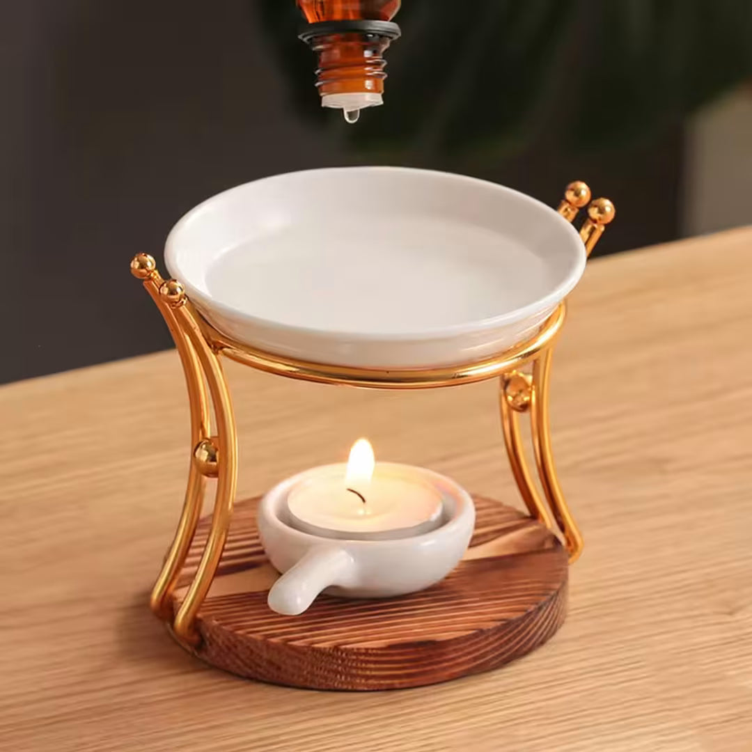 Gold Stand Ceramic Essential Oil Burner