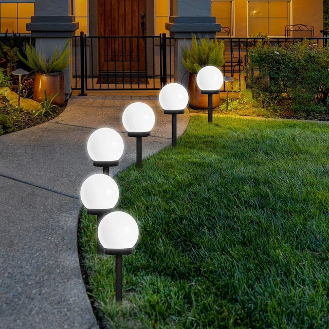 Outdoor Ball Solar Light, LED Solar Garden Light, White Light Round Ball Lawn Lamp, Outdoor Waterproof Garden Park Light - 6 Pieces