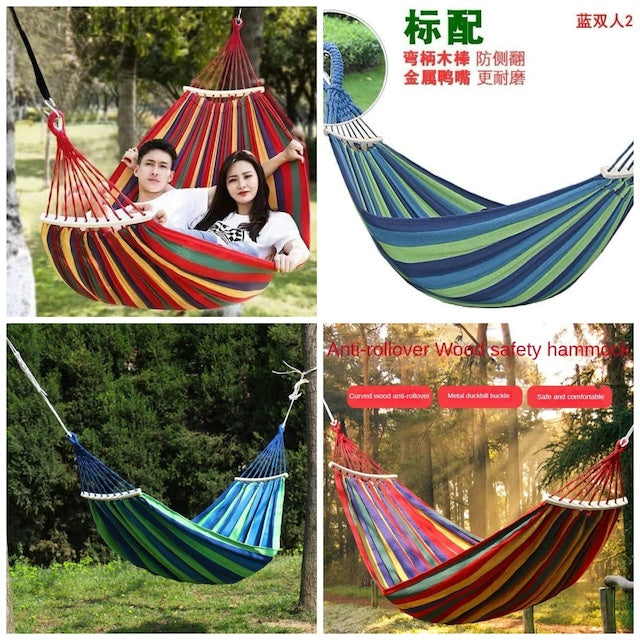 Stripped Outdoor Hammock Heavy Load Bearing, Camping Swing Canvas Stripe Hang Bed for Home Travel - Can Hold 2 People