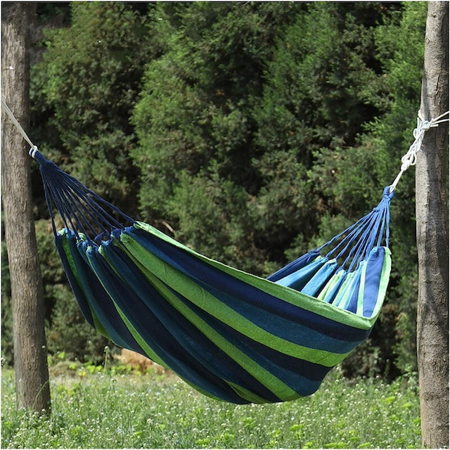 Stripped Outdoor Hammock Heavy Load Bearing, Camping Swing Canvas Stripe Hang Bed for Home Travel - Can Hold 2 People