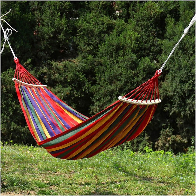 Stripped Outdoor Hammock Heavy Load Bearing, Camping Swing Canvas Stripe Hang Bed for Home Travel - Can Hold 2 People