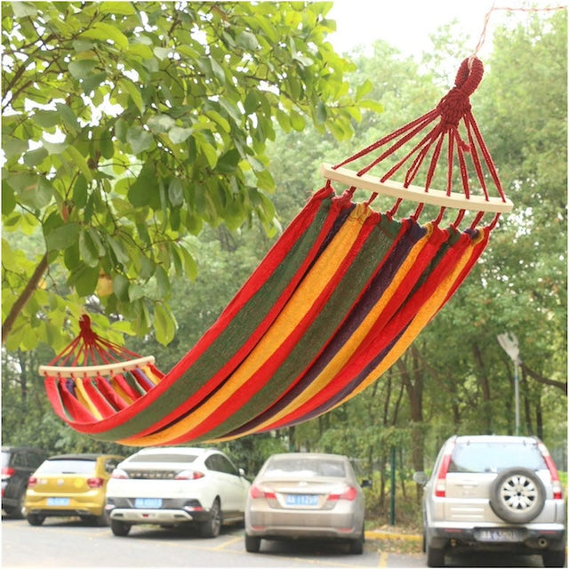 Stripped Outdoor Hammock Heavy Load Bearing, Camping Swing Canvas Stripe Hang Bed for Home Travel - Can Hold 2 People