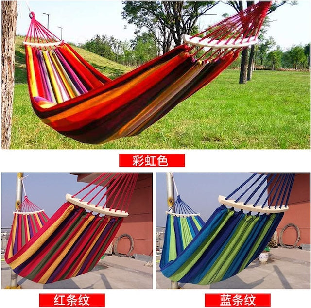 Stripped Outdoor Hammock Heavy Load Bearing, Camping Swing Canvas Stripe Hang Bed for Home Travel - Can Hold 2 People