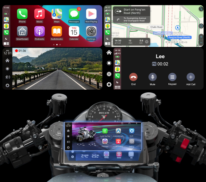 Spedal CL876 Gps Motorcycle Wireless CarPlay/Android Auto 6.86 Inch 1080P Dual Cameras Loop Recording Tire Pressure Monitoring