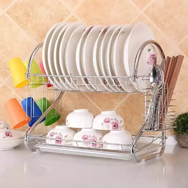 Nunix 2 Tier Dish Rack Stainless Steel, With Drain Board
