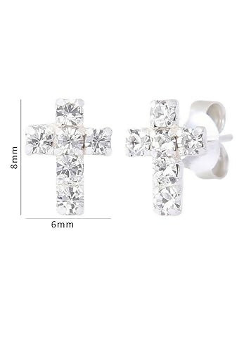 Fashion Cross Stylish Stud Diamond Like Crystals Earrings