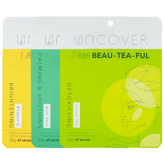 Uncover Sheet Mask Multipack Bundle - Aloe, Vitamin c ,Green tea - 25g