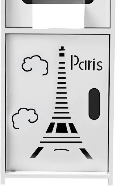 Paris Floor Standing Storage Cabinet, White Bathroom Storage Shelf, Space Saving Toilet Rack with Paris Decoration