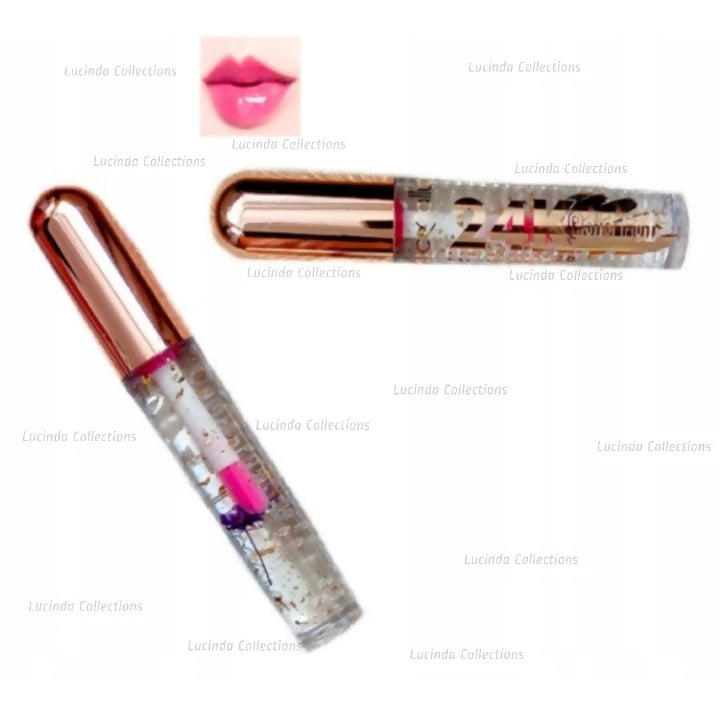 Gold Foil 24K Lip Plumper Lip Gloss With Flower moisturizes fuller smooth lips - Moc Allure