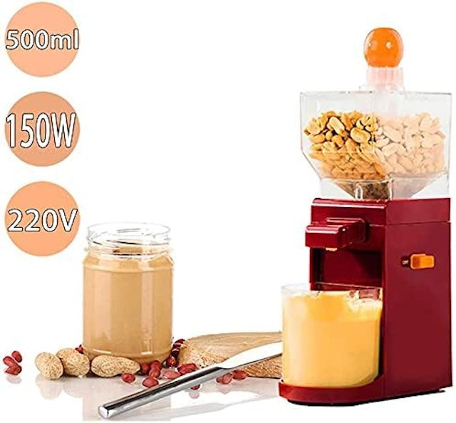 Electric Peanut Butter Maker, Home Peanut Butter Machine, Electric Grinding Mechanism Food Processor with Non-Slip Base Hourglass Inlet