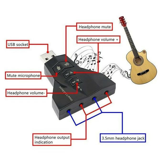 USB to 3.5mm External Sound Card Adapter Virtual