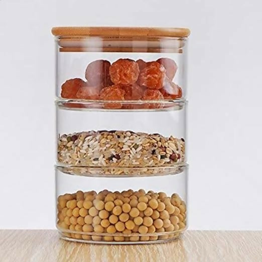 Stackable Glass Jars with Bamboo Lid