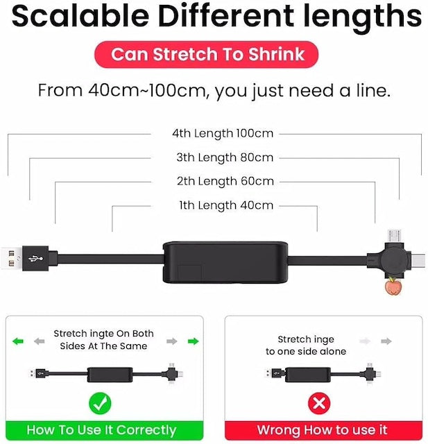 3 in 1 Portable Retractable Charger, Cable Powerbank Charge, Retractable Charge Cable Charger, Data Cable Phone Stand