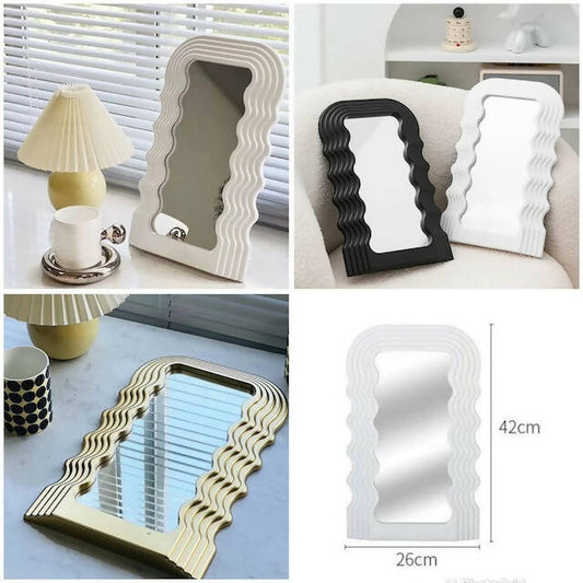 Table Top Wavy Mirror, Mini Aesthetic Wave Pattern Irregular Framed Mirror, Makeup Mirror Table Top Mirror